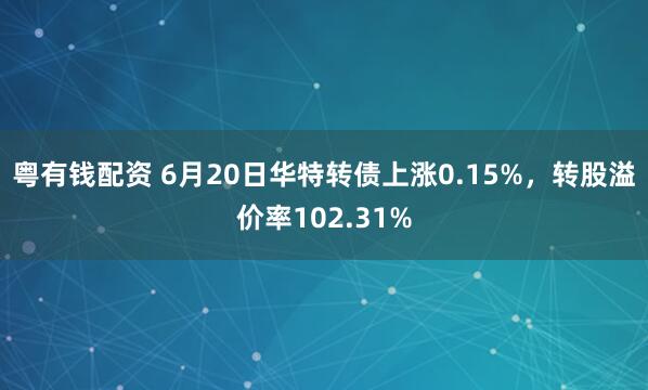 粤有钱配资 6月20日华特转债上涨0.15%，转股溢价率102.31%