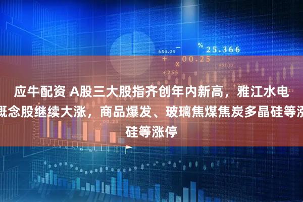 应牛配资 A股三大股指齐创年内新高，雅江水电站概念股继续大涨，商品爆发、玻璃焦煤焦炭多晶硅等涨停
